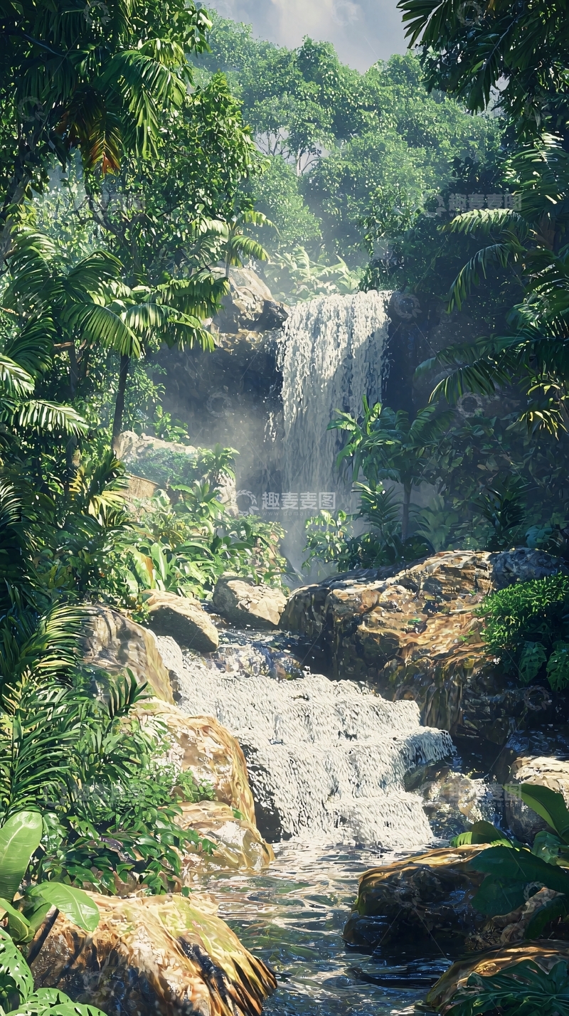 高清大图下载【趣麦麦图】热带雨林瀑布景观
