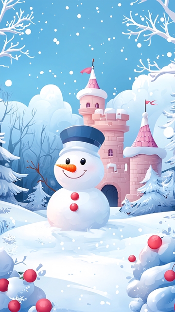 卡通雪人城堡冬季
