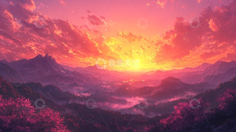 高清大图下载【趣麦麦图】粉色夕阳