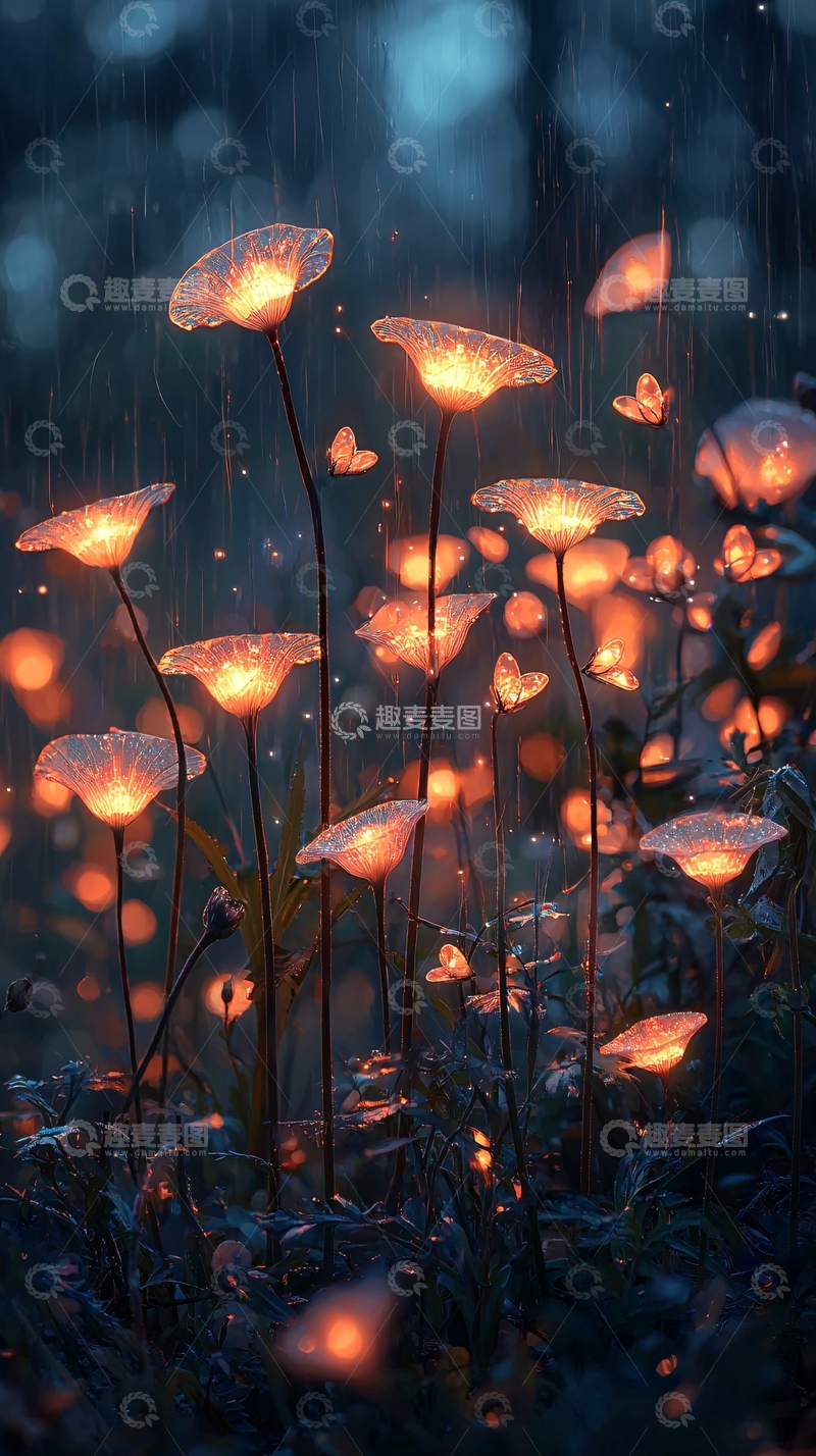 高清大图下载【趣麦麦图】雨中发光的花朵