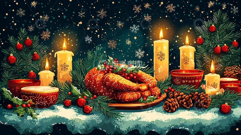 高清大图下载【趣麦麦图】圣诞节晚餐