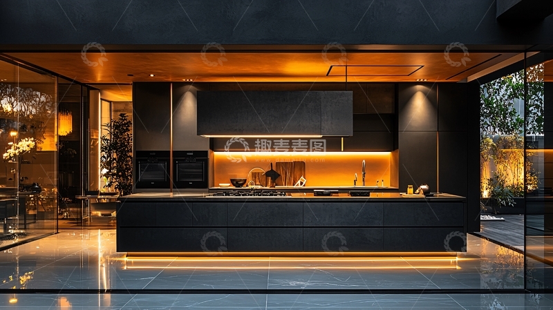 高清大图下载【趣麦麦图】现代极简黑色厨房