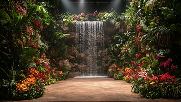 热带植物环绕的瀑布