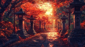 秋日神社小路景色