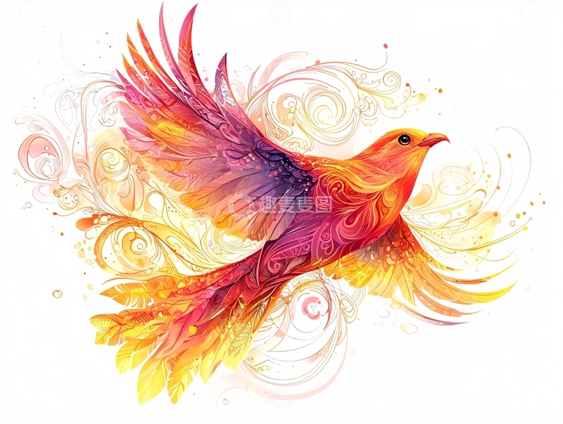 高清大图下载【趣麦麦图】-彩色飞鸟水彩风格图案