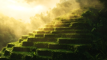 阳光下的青苔梯田