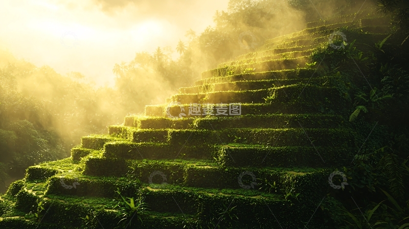 高清大图下载【趣麦麦图】-阳光下的青苔梯田