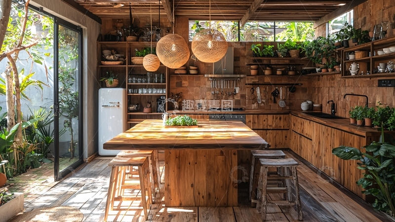 高清大图下载【趣麦麦图】自然光照射的乡村风厨房