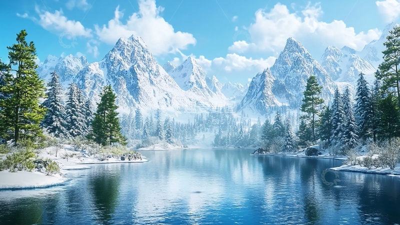 高清大图下载【趣麦麦图】雪山湖泊风景