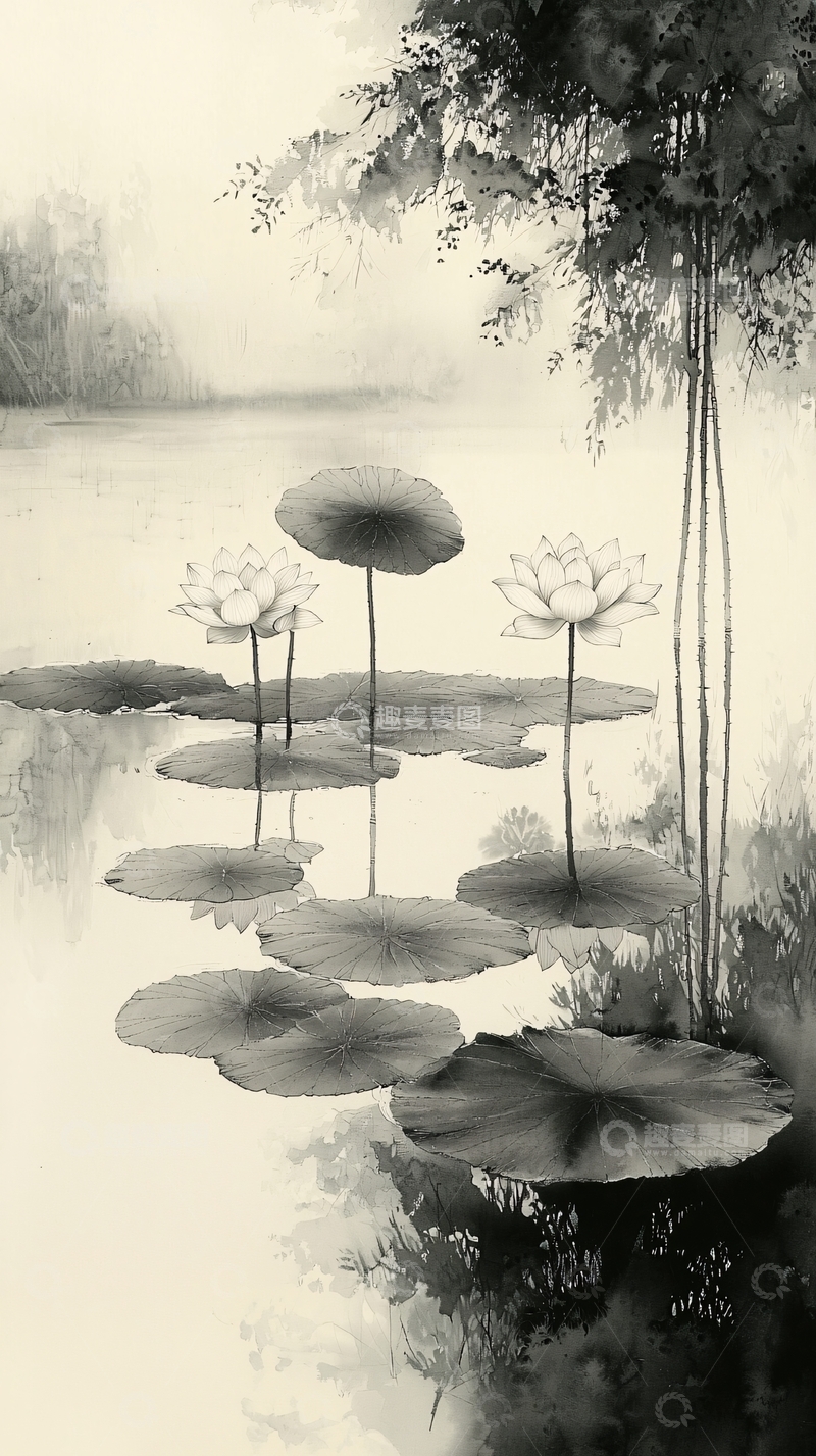 高清大图下载【趣麦麦图】水墨荷花