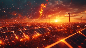 燃烧的太阳能电池板