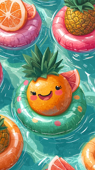 水果在泳圈上漂浮