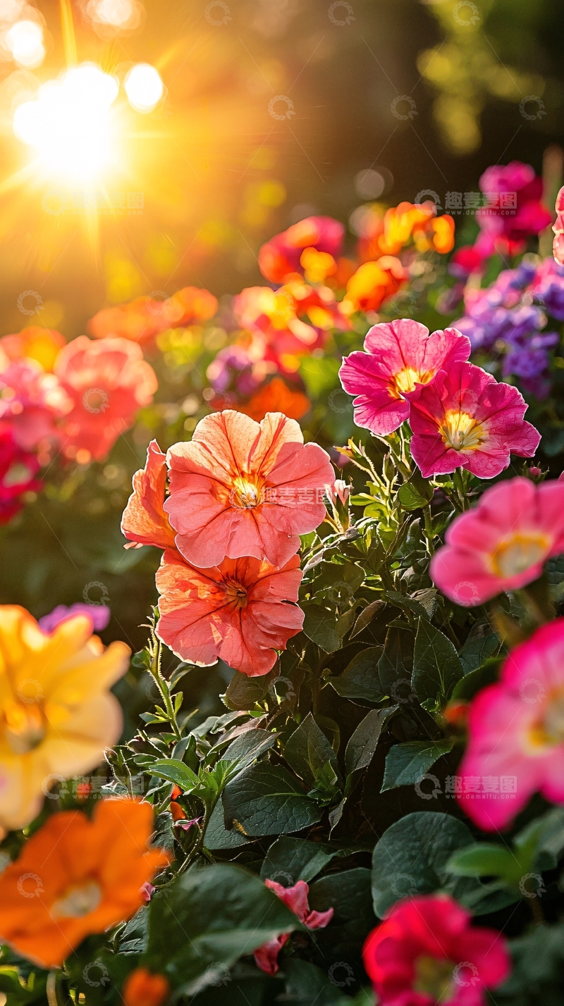 高清大图下载【趣麦麦图】五彩缤纷的花朵在阳光下绽放