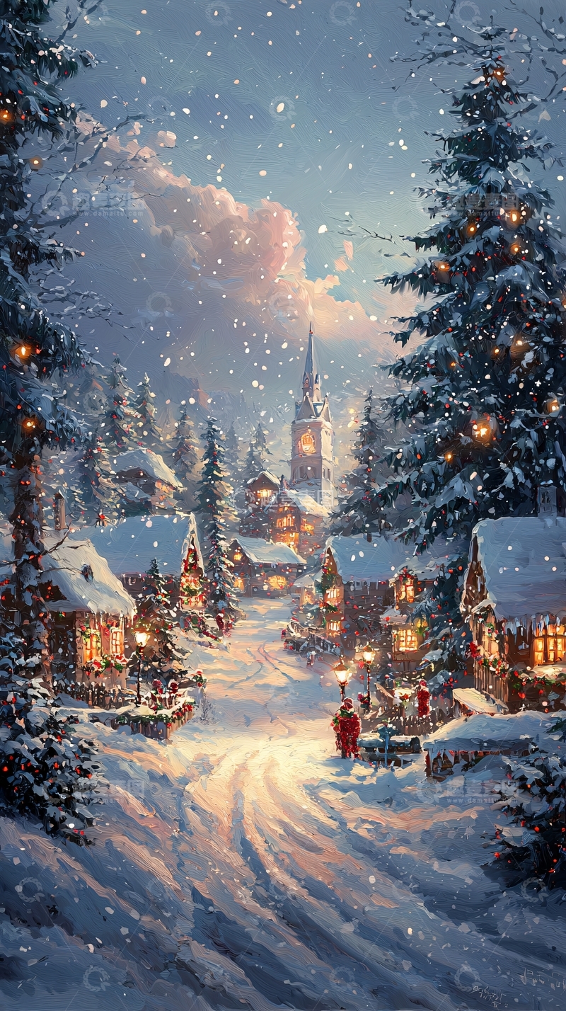 高清大图下载【趣麦麦图】下雪的圣诞小镇