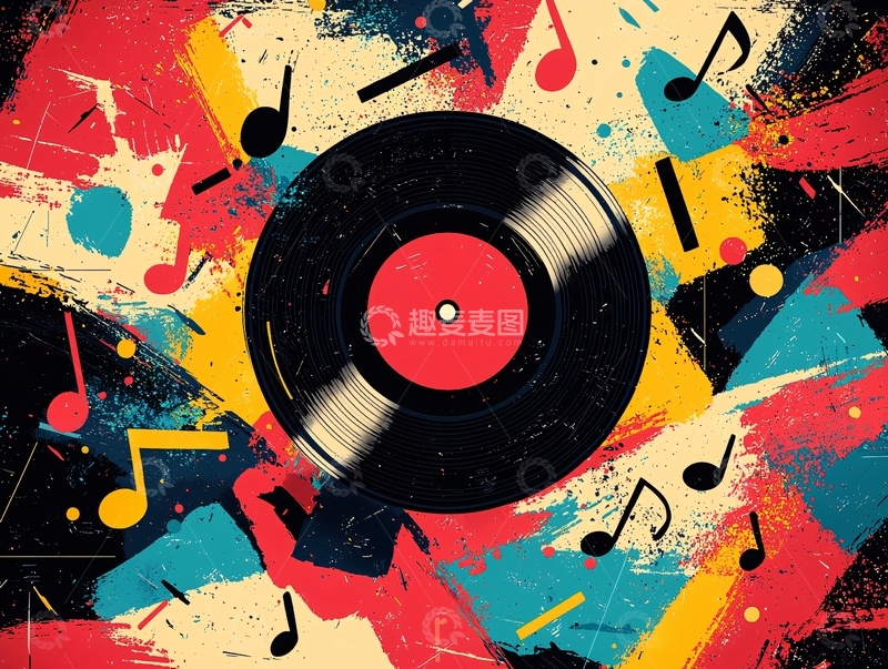 高清大图下载【趣麦麦图】黑胶唱片抽象涂鸦背景