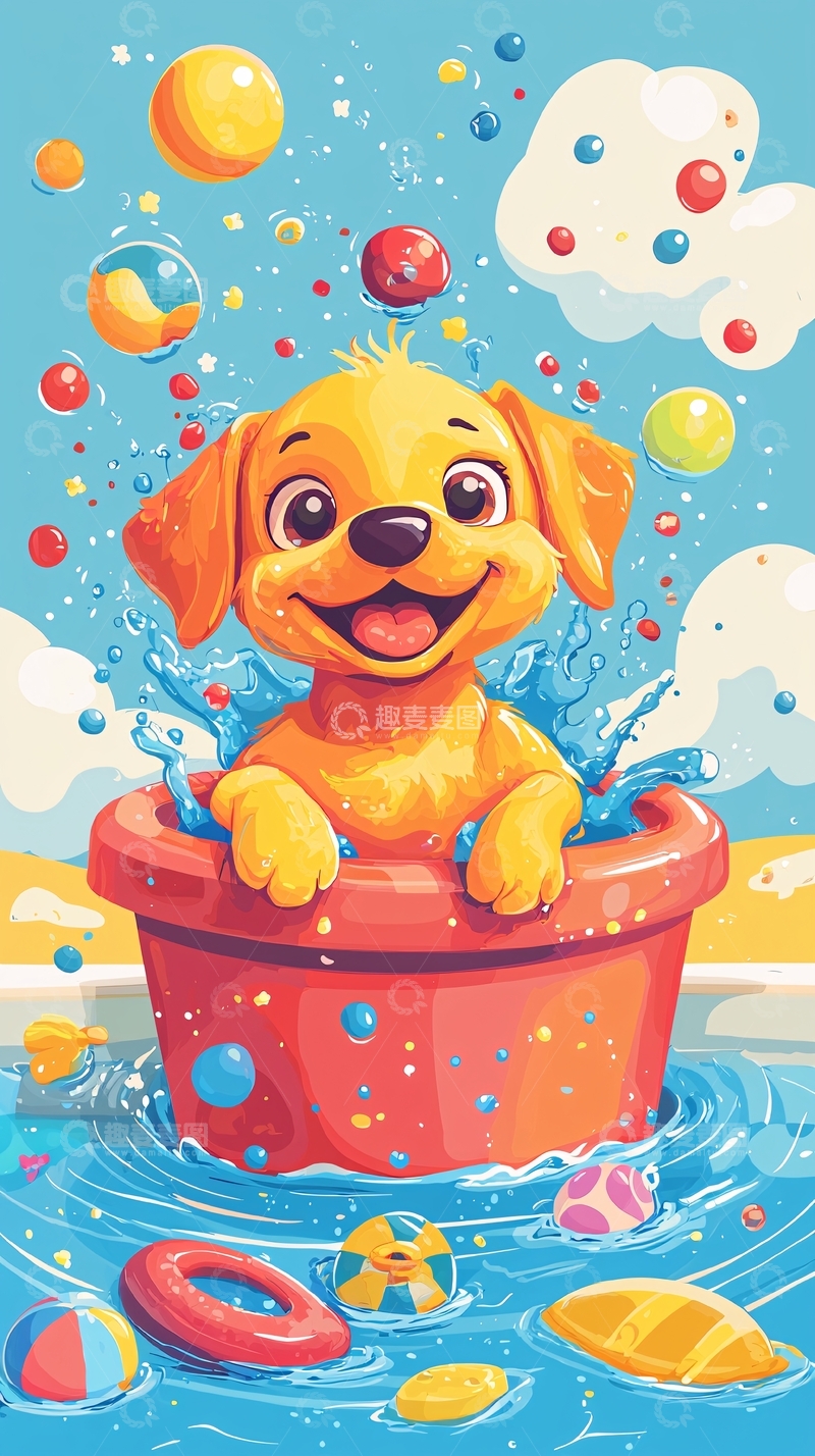 高清大图下载【趣麦麦图】可爱小狗玩水