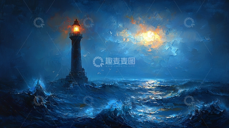 高清大图下载【趣麦麦图】夜幕下灯塔指引方向