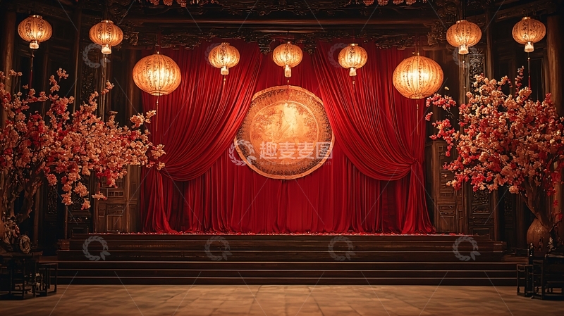 高清大图下载【趣麦麦图】中国风红色帷幕舞台