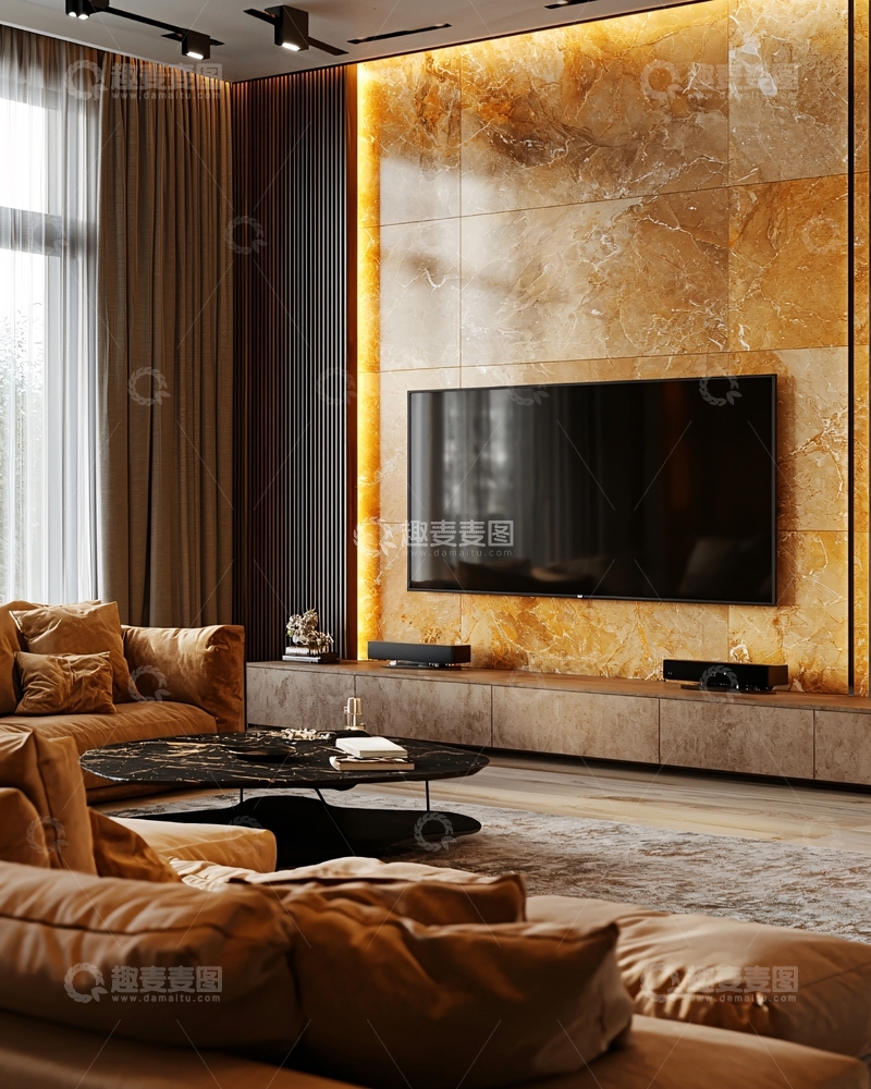 高清大图下载【趣麦麦图】棕色调豪华客厅
