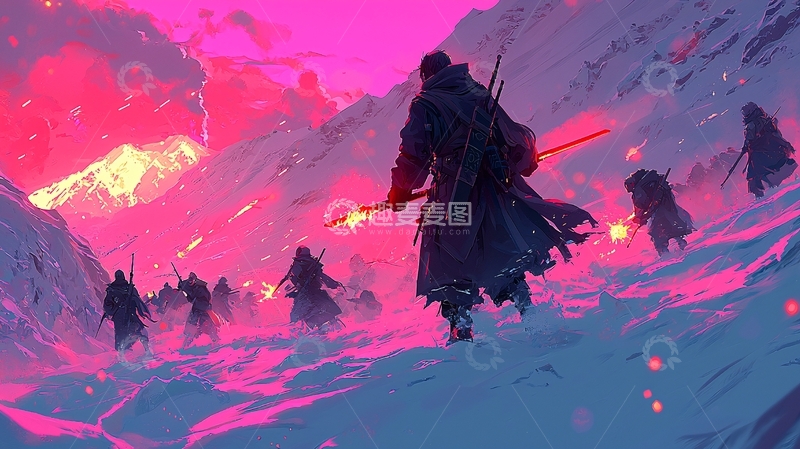 高清大图下载【趣麦麦图】雪山火海逃亡