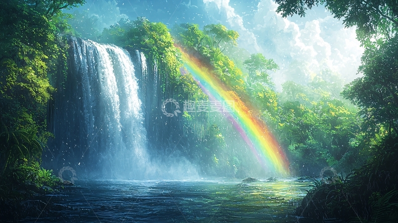 高清大图下载【趣麦麦图】瀑布彩虹雨林