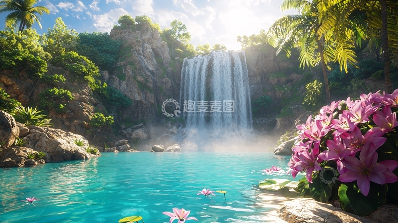 高清大图下载【趣麦麦图】热带雨林瀑布