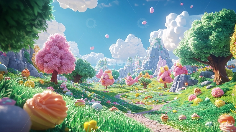 高清大图下载【趣麦麦图】梦幻卡通田园风光