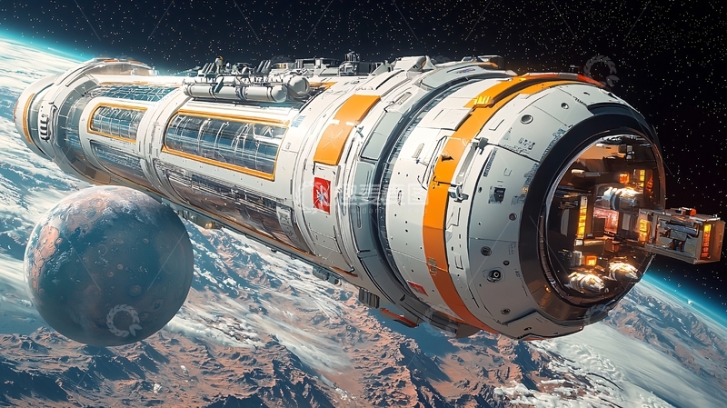 高清大图下载【趣麦麦图】太空飞船环绕星球