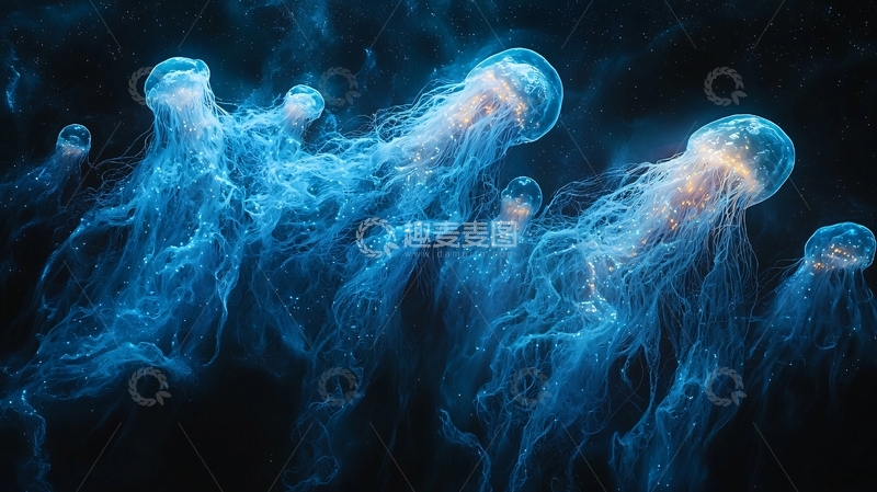 高清大图下载【趣麦麦图】深海蓝光水母群