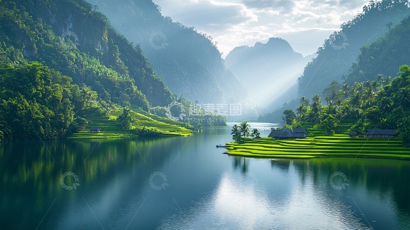 高清大图下载【趣麦麦图】山谷湖泊倒影