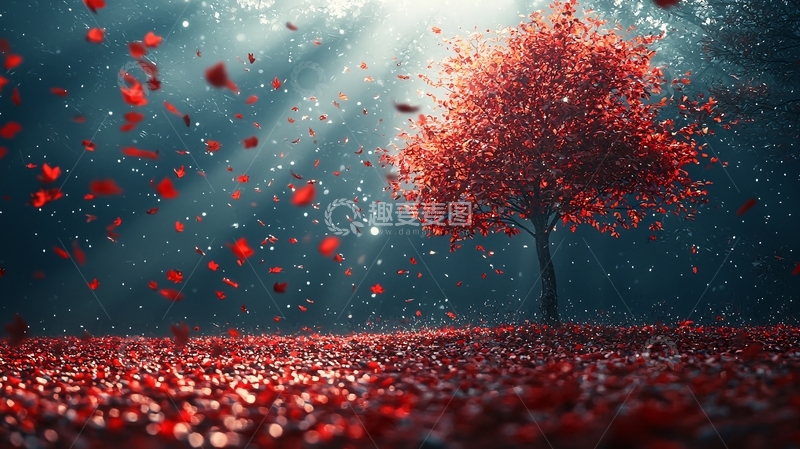 高清大图下载【趣麦麦图】红色落叶树