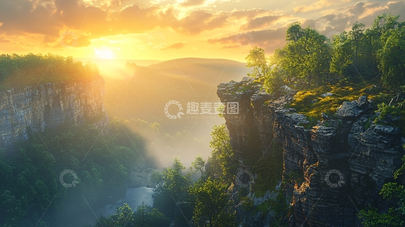 高清大图下载【趣麦麦图】日出峡谷山峰