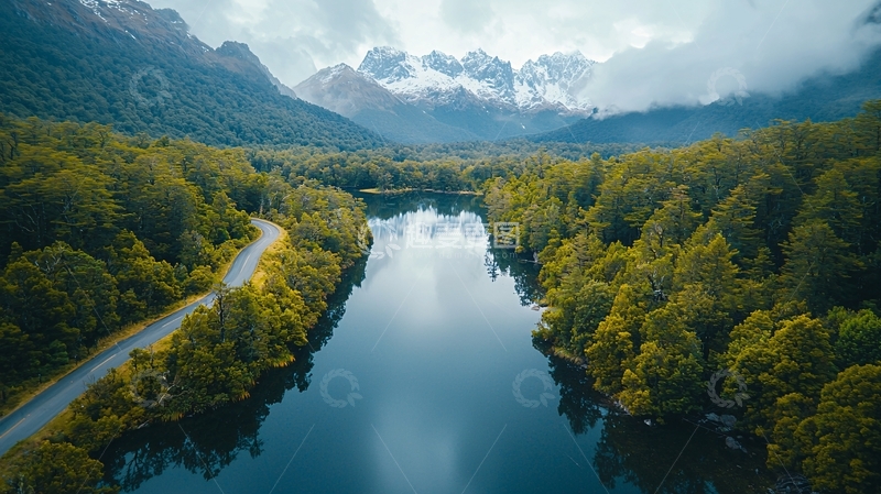 高清大图下载【趣麦麦图】湖泊和森林山脉的壮丽景色