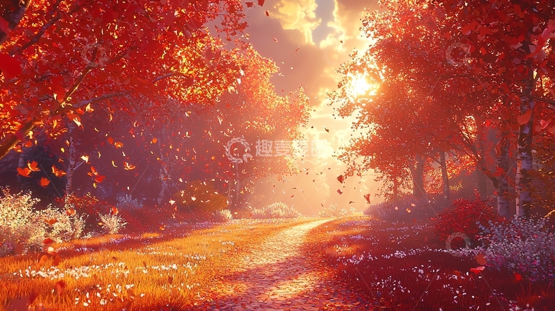 高清大图下载【趣麦麦图】秋日红叶小路