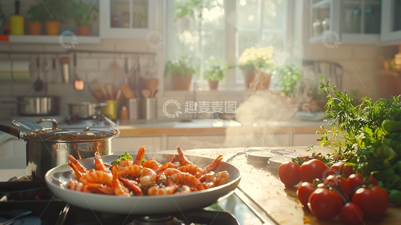 高清大图下载【趣麦麦图】厨房烹饪虾
