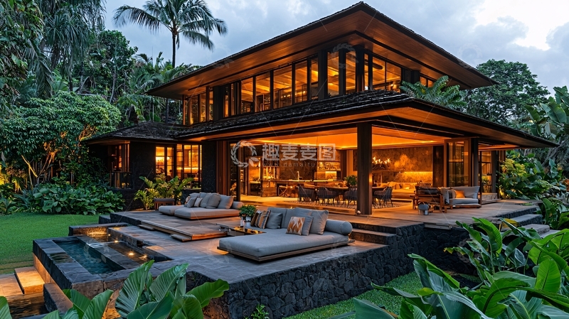 高清大图下载【趣麦麦图】现代风格别墅夜景