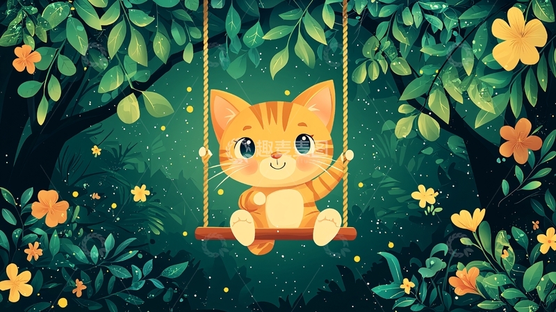 高清大图下载【趣麦麦图】小猫荡秋千