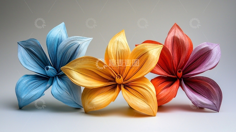 高清大图下载【趣麦麦图】-三朵丝带制作的立体花朵