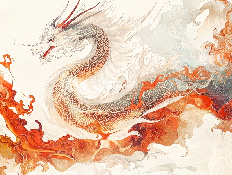 高清大图下载【趣麦麦图】水墨白龙