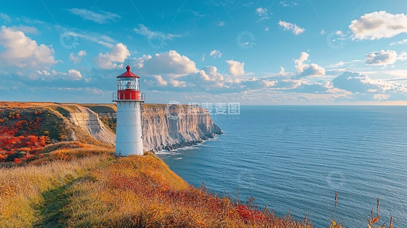 高清大图下载【趣麦麦图】海边悬崖上的灯塔