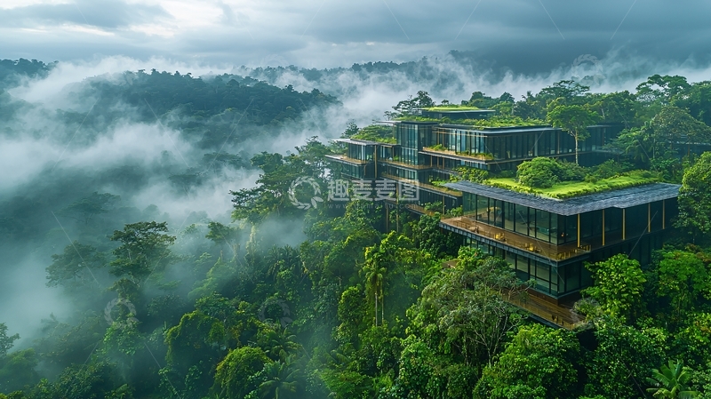 高清大图下载【趣麦麦图】云雾缭绕的山林酒店