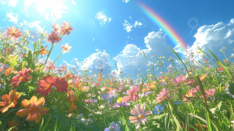 高清大图下载【趣麦麦图】彩虹花田阳光明媚