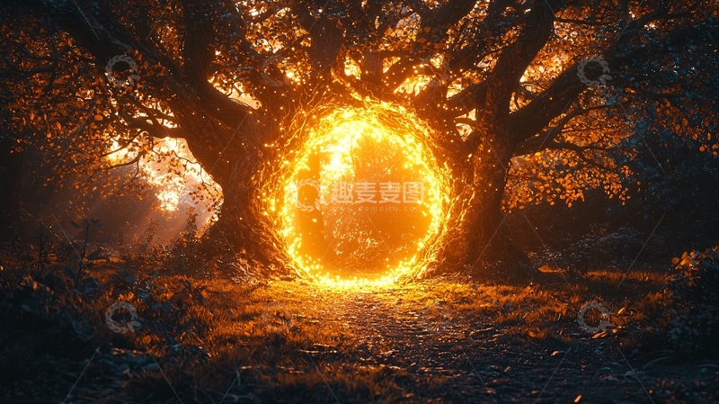 高清大图下载【趣麦麦图】树林里的火焰传送门