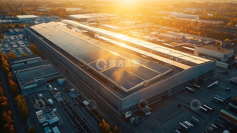 高清大图下载【趣麦麦图】大型建筑屋顶上的太阳能板