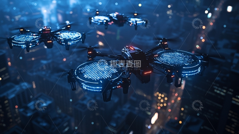 高清大图下载【趣麦麦图】夜空中飞行的无人机编队