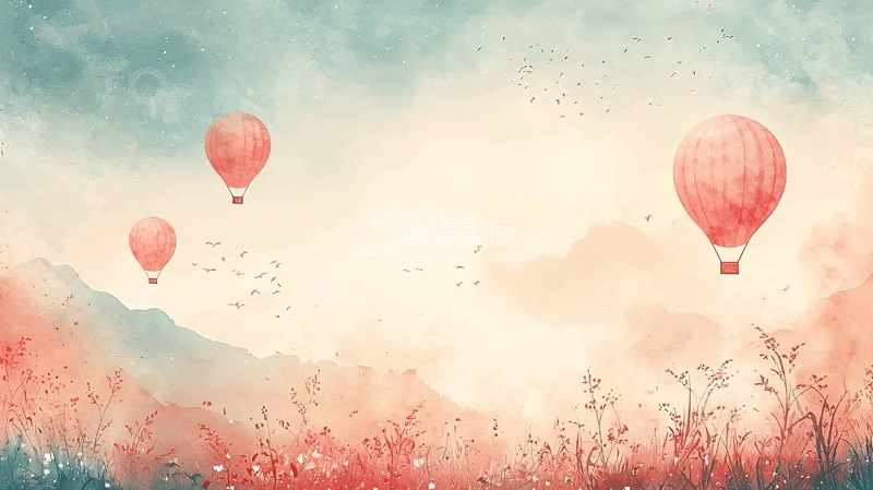 高清大图下载【趣麦麦图】水彩热气球