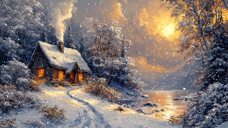 高清大图下载【趣麦麦图】雪景小屋