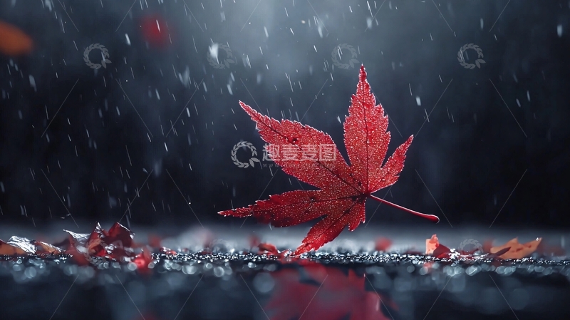 高清大图下载【趣麦麦图】雨中红枫叶