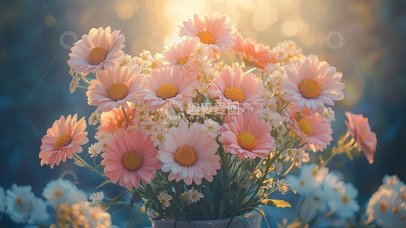 高清大图下载【趣麦麦图】光线柔和的粉色雏菊花束