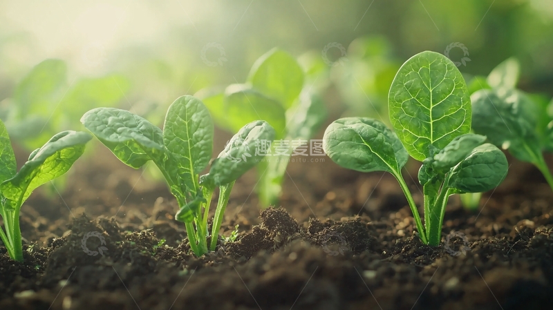 高清大图下载【趣麦麦图】阳光下茁壮生长的菠菜幼苗